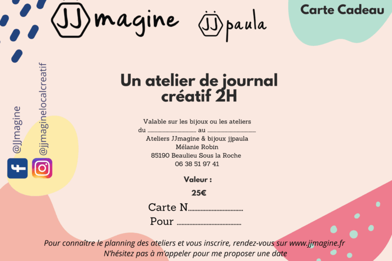CARTE CADEAU journal créatif 2h
