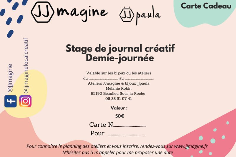 CARTE CADEAU stage journal créatif DEMIE JOURNEE